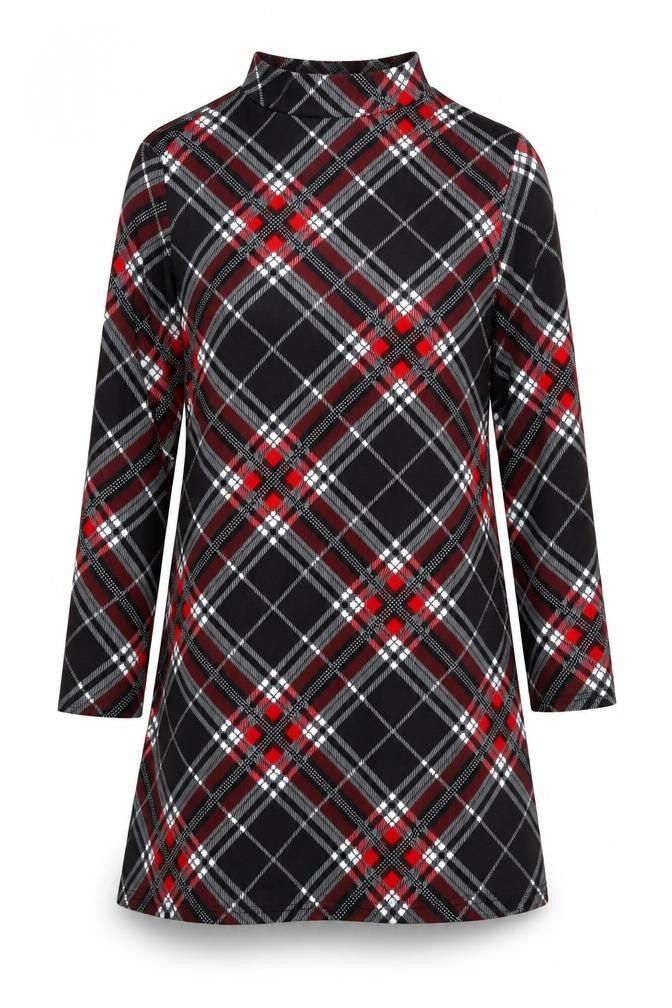 Preworn Womens Red Plaid Cotton A-Line  Size M  Mock Neck Pullover
