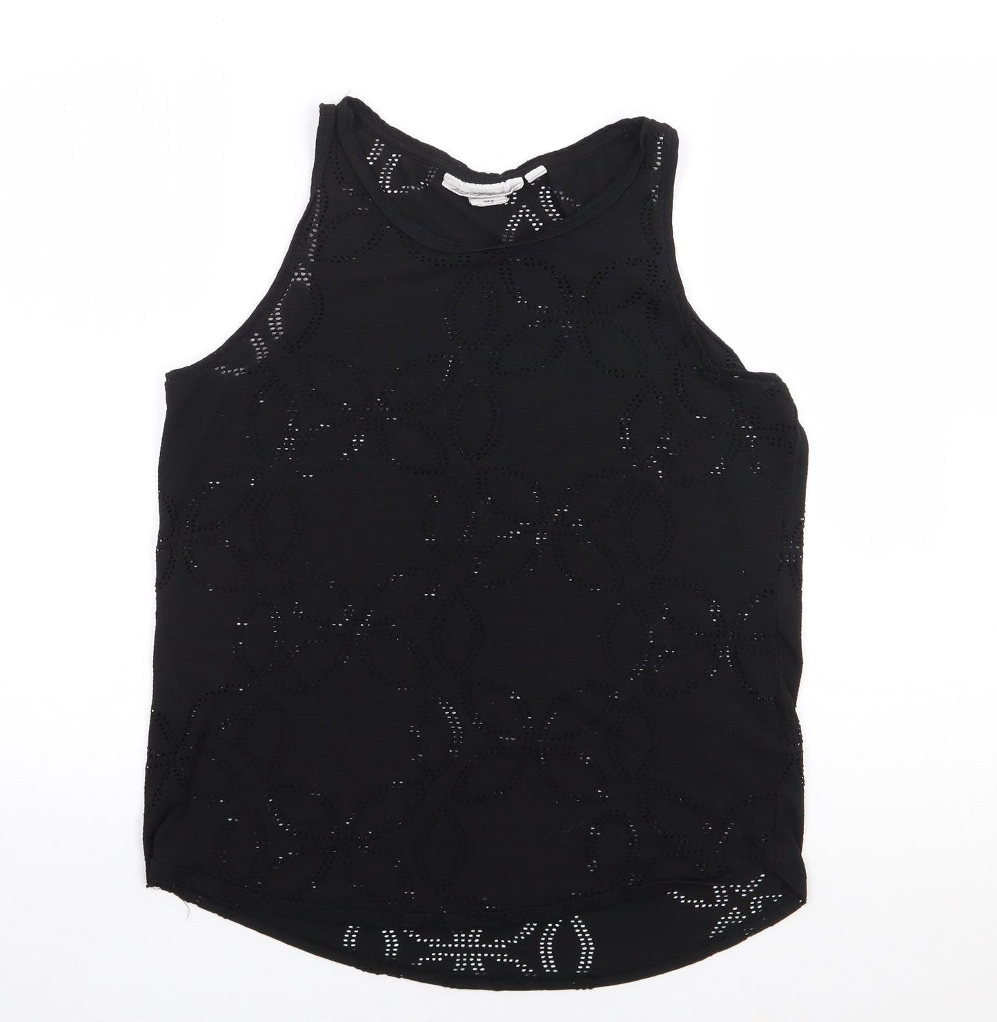 H&M  Womens Black Floral Polyester Jersey Tank Size M Round Neck