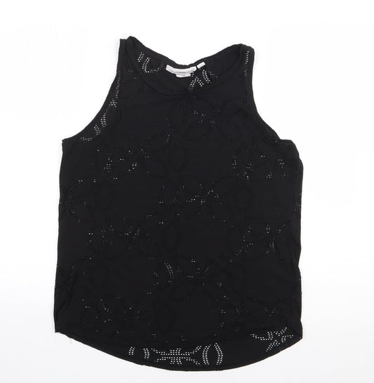 H&M  Womens Black Floral Polyester Jersey Tank Size M Round Neck