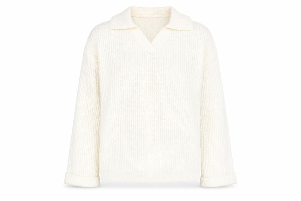 SheIn Womens Ivory V-Neck  Acrylic Pullover Jumper Size 8