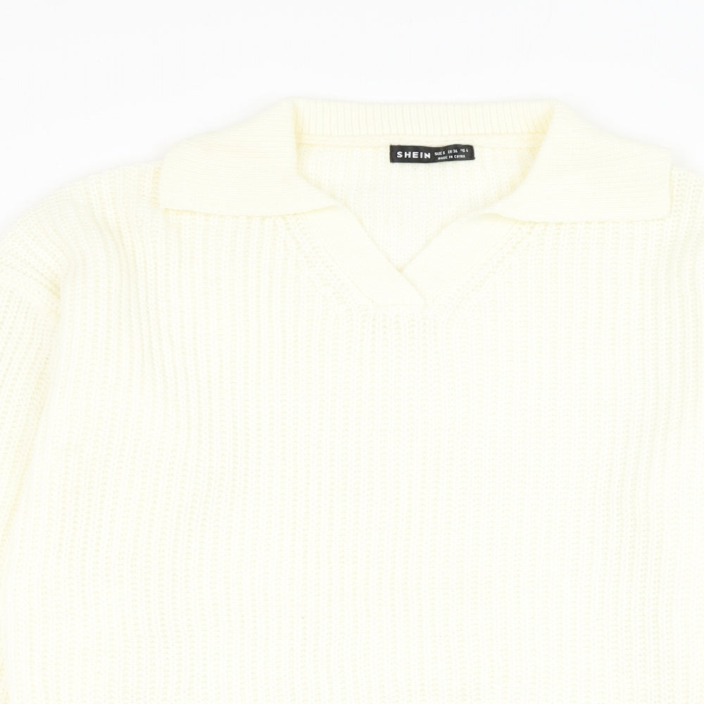 SheIn Womens Ivory V-Neck  Acrylic Pullover Jumper Size 8