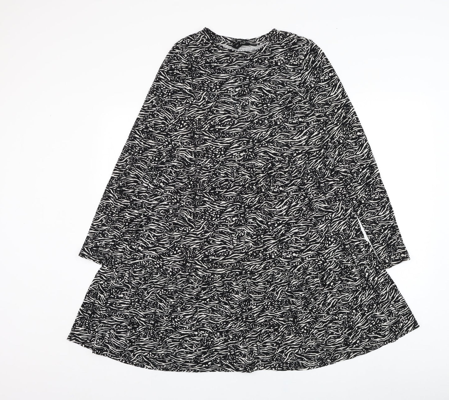 F&F Womens Black Animal Print Viscose Trapeze & Swing  Size 10  Round Neck Pullover