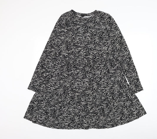 F&F Womens Black Animal Print Viscose Trapeze & Swing  Size 10  Round Neck Pullover