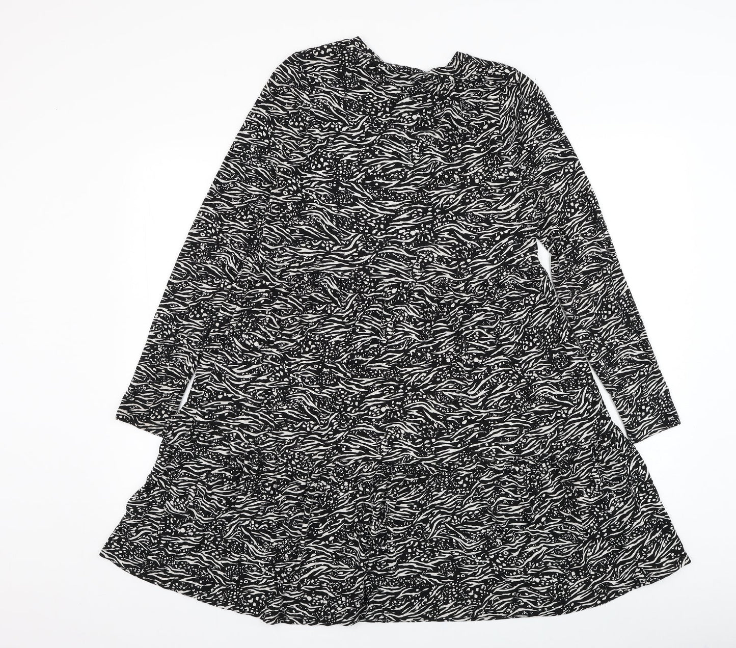 F&F Womens Black Animal Print Viscose Trapeze & Swing  Size 10  Round Neck Pullover