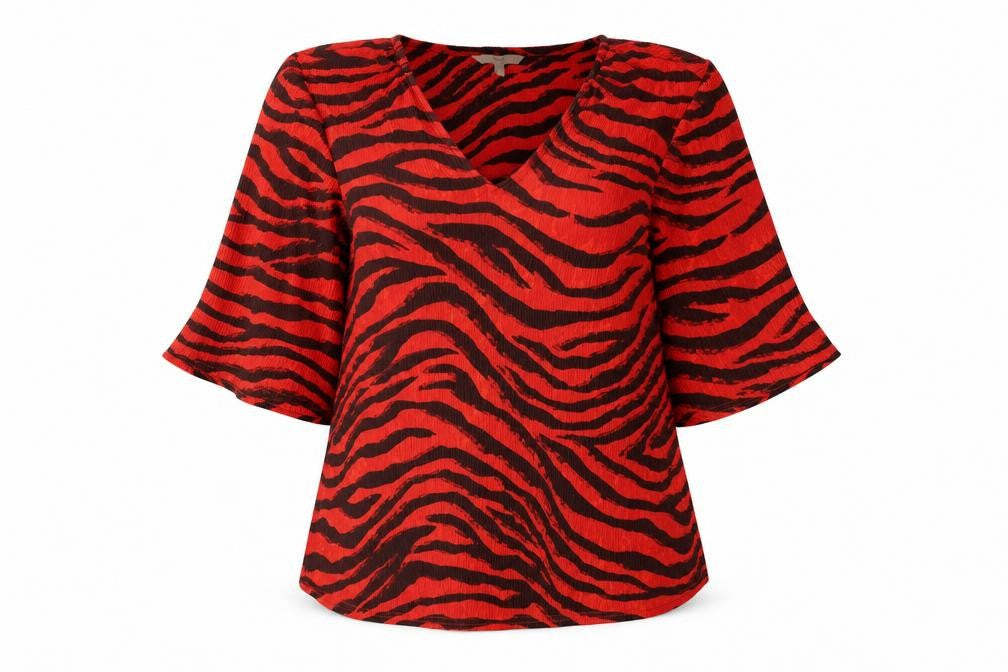 NEXT Womens Red Animal Print Polyester Basic Blouse Size 10 V-Neck