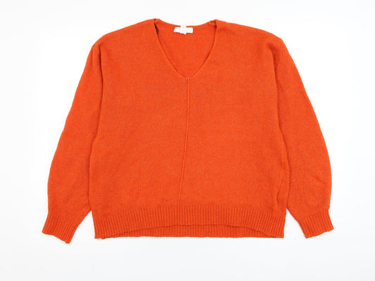H&M Womens Orange V-Neck  Acrylic Pullover Jumper Size S