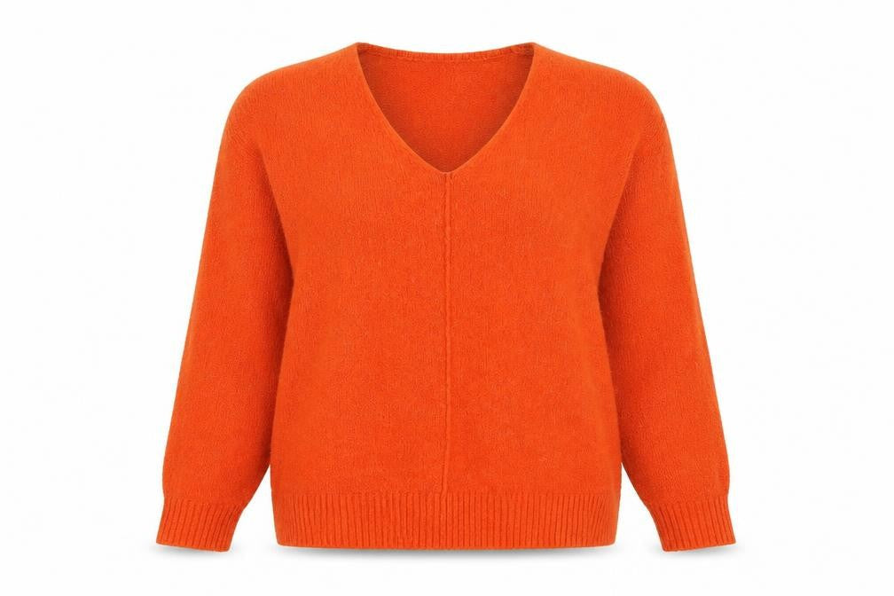 H&M Womens Orange V-Neck  Acrylic Pullover Jumper Size S