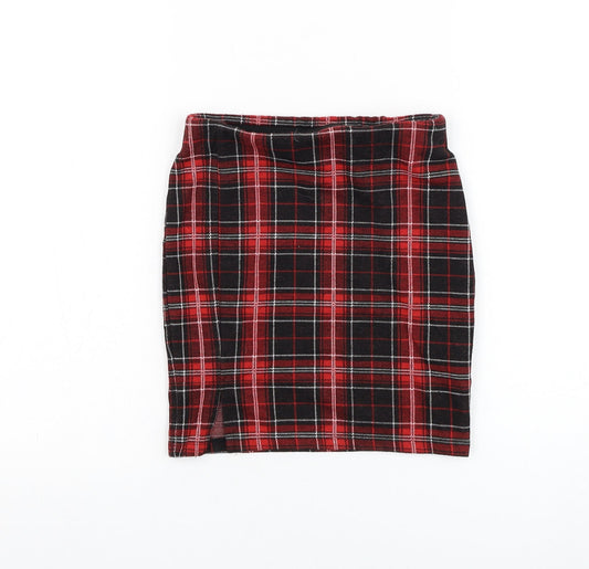 New Look Girls Red Check Polyester Straight & Pencil  Size 9 Years  Regular Pull On