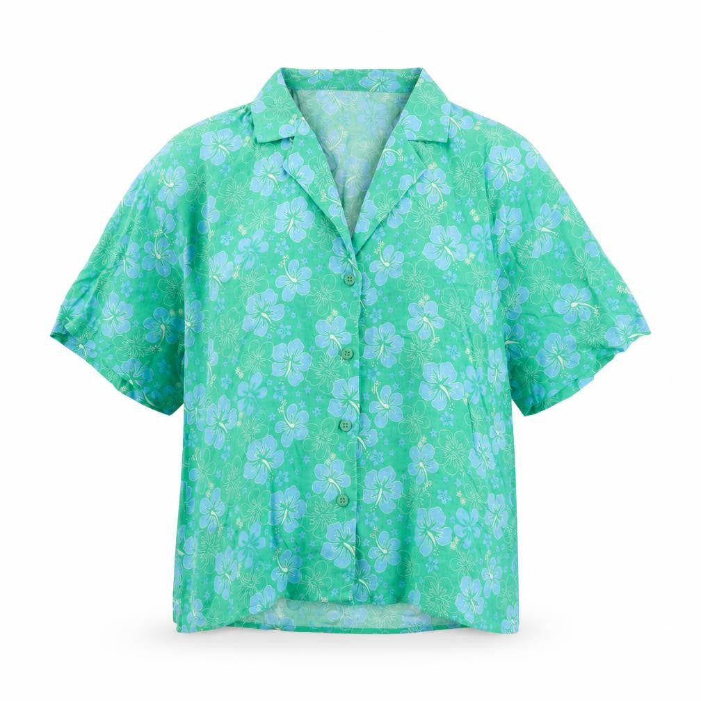 Primark Womens Green Floral Viscose Basic Button-Up Size 6 V-Neck