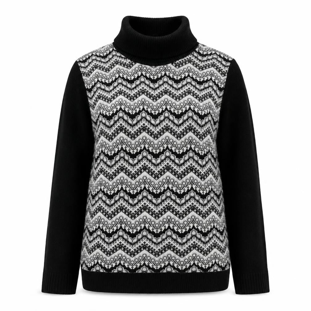 Lizzi Womens Black Roll Neck Geometric Acrylic Pullover Jumper Size M