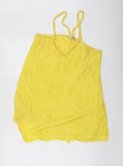 Zara Womens Yellow  Cotton Basic Blouse Size L Halter