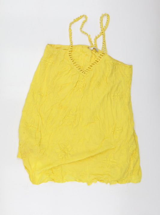 Zara Womens Yellow  Cotton Basic Blouse Size L Halter