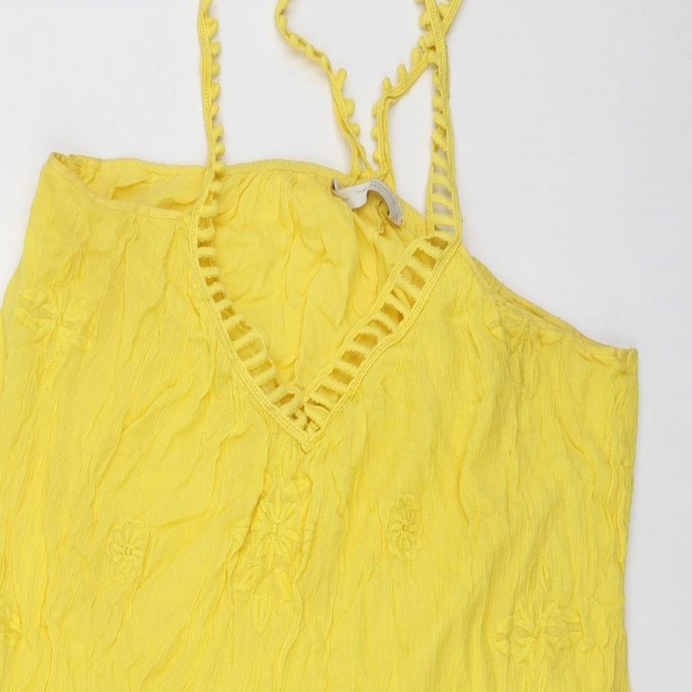 Zara Womens Yellow  Cotton Basic Blouse Size L Halter