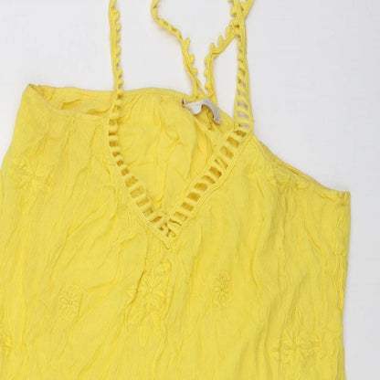 Zara Womens Yellow  Cotton Basic Blouse Size L Halter