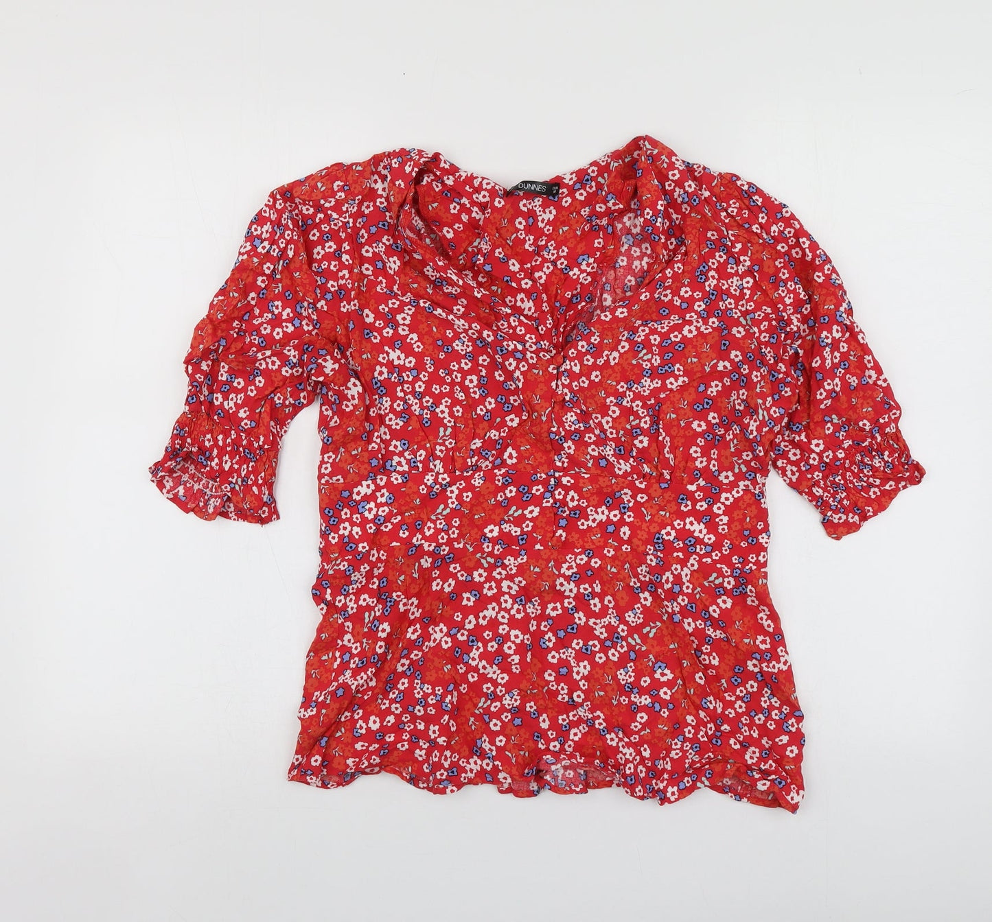 Dunnes Stores Womens Red Floral Viscose Basic Blouse Size M Round Neck