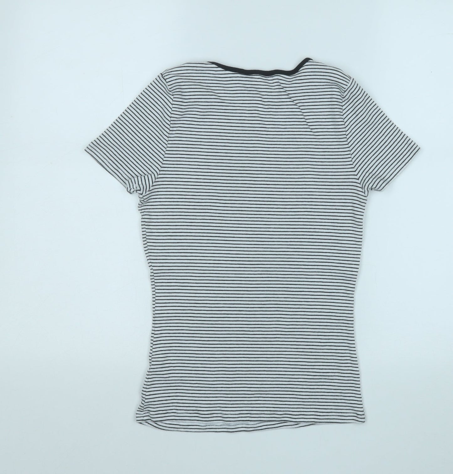 Marks and Spencer Womens White Striped Cotton Basic T-Shirt Size 12 Round Neck