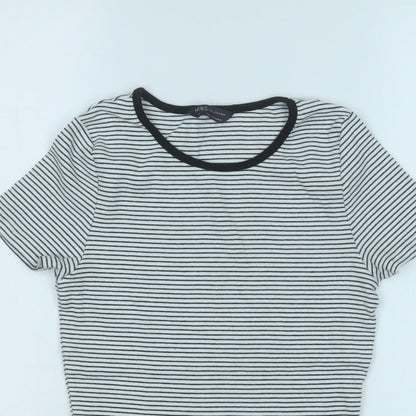 Preloved Marks and Spencer Womens White Striped Cotton Basic T-Shirt Size 12 Round Neck - Detail