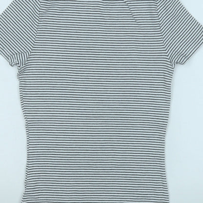 Preloved Marks and Spencer Womens White Striped Cotton Basic T-Shirt Size 12 Round Neck - Label