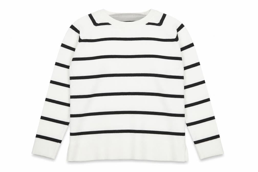 Primark Womens White Round Neck Striped Polyester Pullover Jumper Size 6