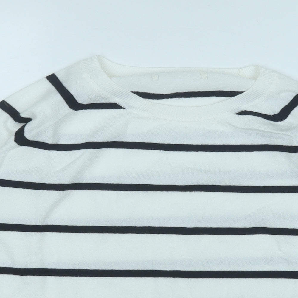 Primark Womens White Round Neck Striped Polyester Pullover Jumper Size 6