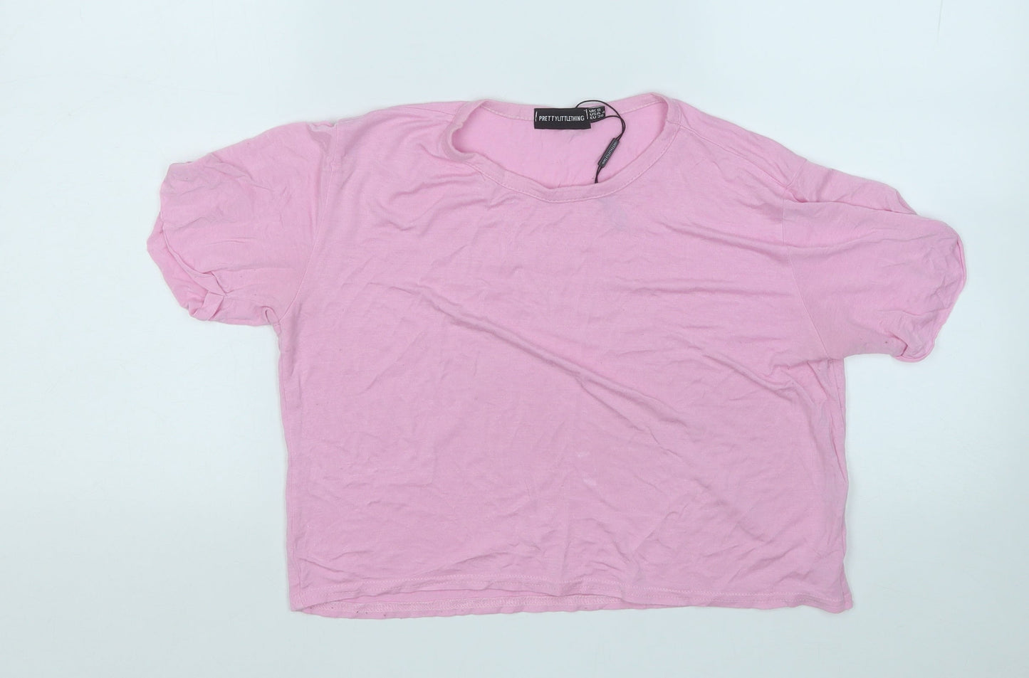 PRETTYLITTLETHING Womens Pink  Viscose Basic T-Shirt Size 8 Round Neck