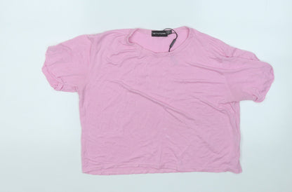 PRETTYLITTLETHING Womens Pink  Viscose Basic T-Shirt Size 8 Round Neck