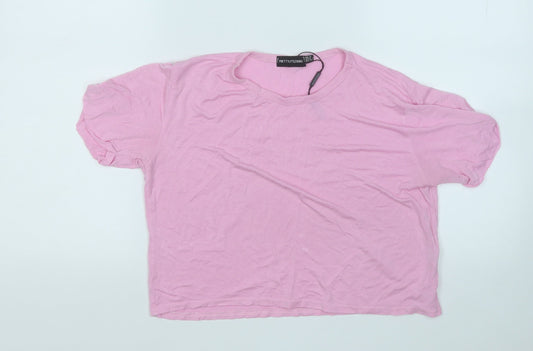 PRETTYLITTLETHING Womens Pink  Viscose Basic T-Shirt Size 8 Round Neck