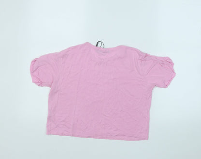PRETTYLITTLETHING Womens Pink  Viscose Basic T-Shirt Size 8 Round Neck