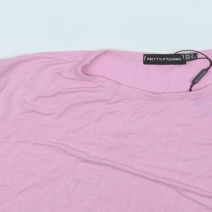 PRETTYLITTLETHING Womens Pink  Viscose Basic T-Shirt Size 8 Round Neck