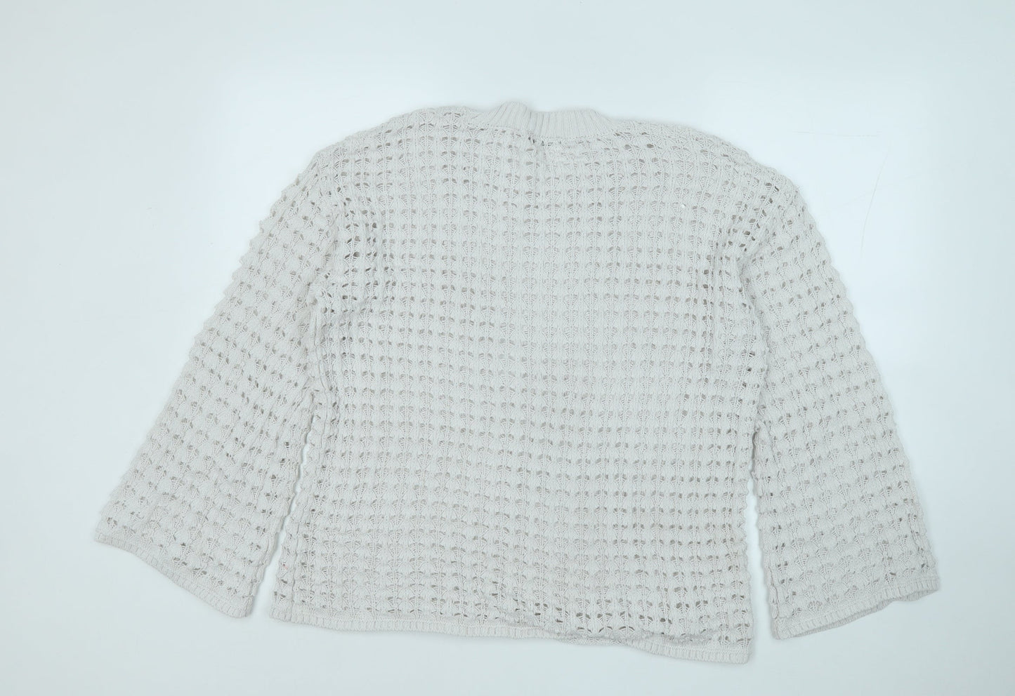 Gallery Womens White Round Neck  Cotton Pullover Jumper Size L