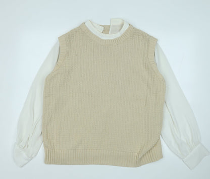 Preloved NEXT Womens Beige Round Neck  Cotton Pullover Jumper Size L - Front