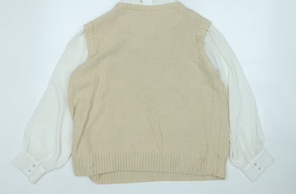 Preloved NEXT Womens Beige Round Neck  Cotton Pullover Jumper Size L - Back