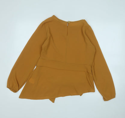 Boohoo Womens Yellow  Polyester Basic Blouse Size 8 Round Neck