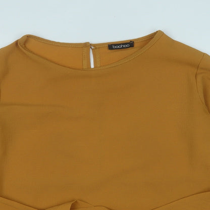 Boohoo Womens Yellow  Polyester Basic Blouse Size 8 Round Neck