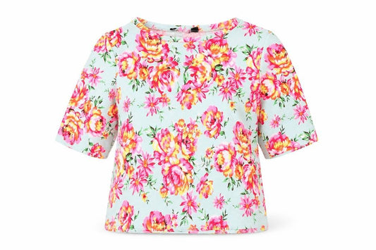 Preworn Womens Multicoloured Floral Polyester Basic Blouse Size S Round Neck