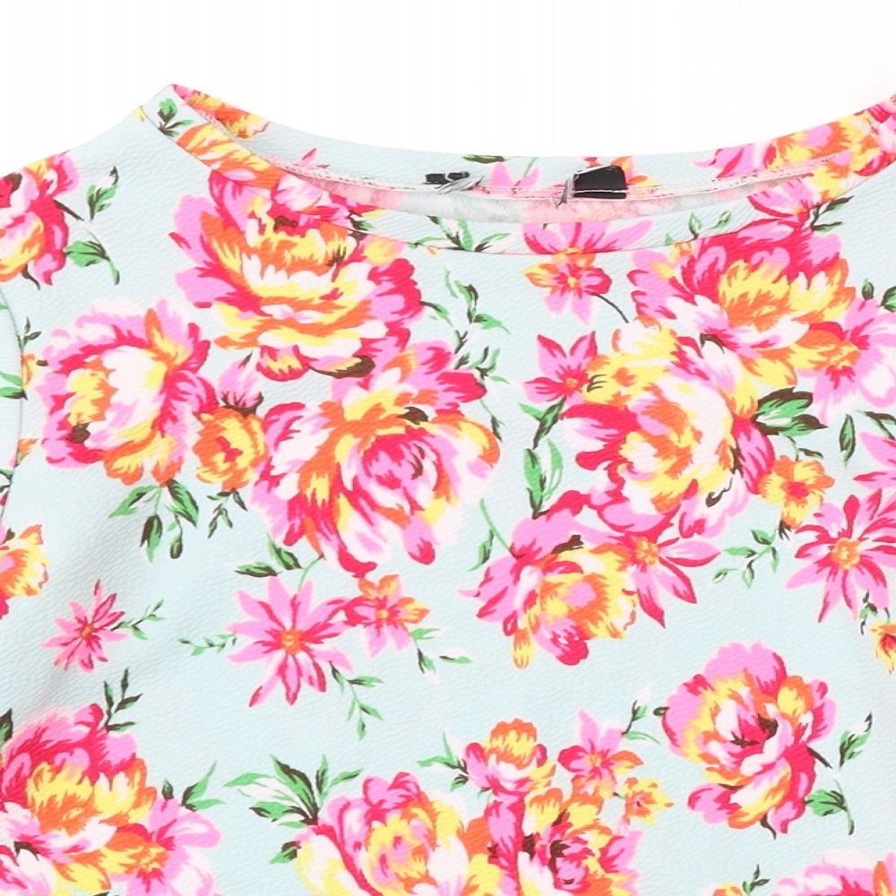Preworn Womens Multicoloured Floral Polyester Basic Blouse Size S Round Neck