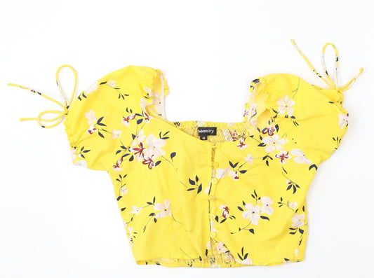 Chemistry Womens Yellow Floral Polyester Basic Blouse Size 10 Round Neck