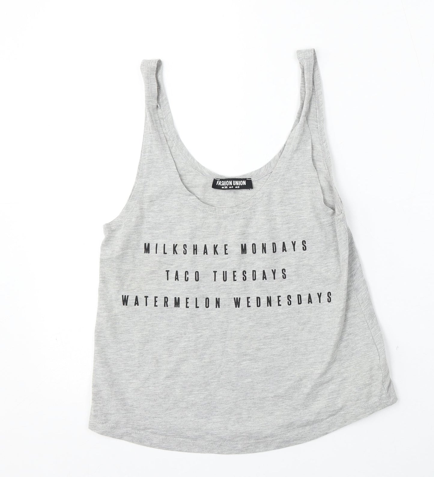 Fashion Union Womens Grey  Cotton Basic Tank Size 8 Round Neck