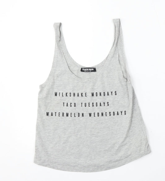 Fashion Union Womens Grey  Cotton Basic Tank Size 8 Round Neck