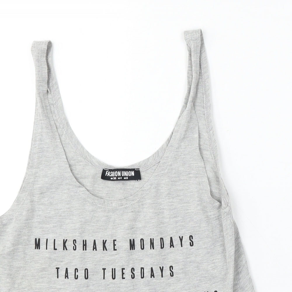 Fashion Union Womens Grey  Cotton Basic Tank Size 8 Round Neck