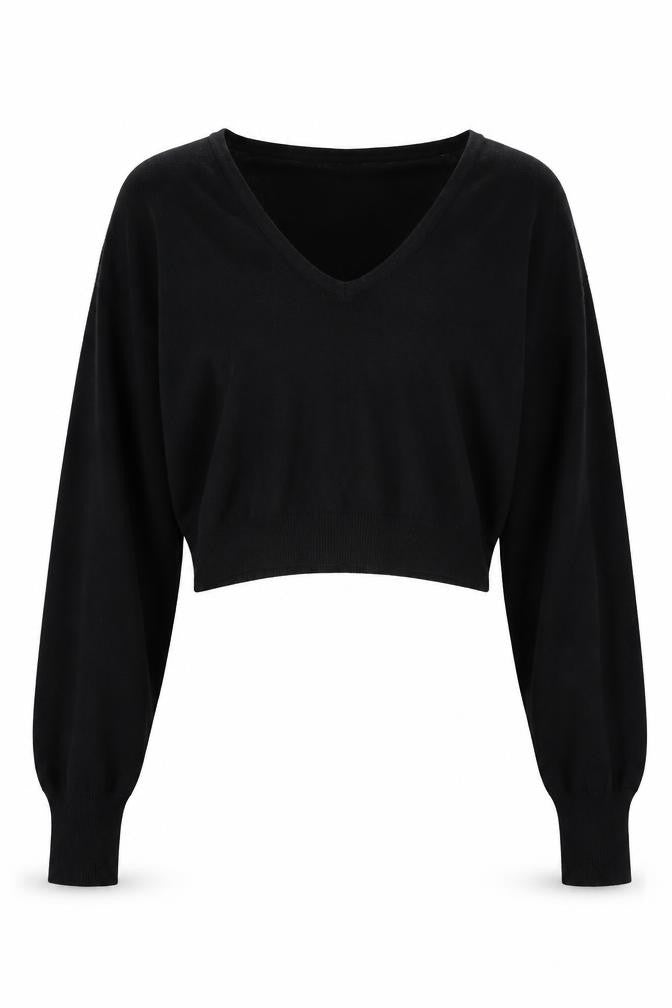 SheIn Womens Black V-Neck  Acrylic Pullover Jumper Size S