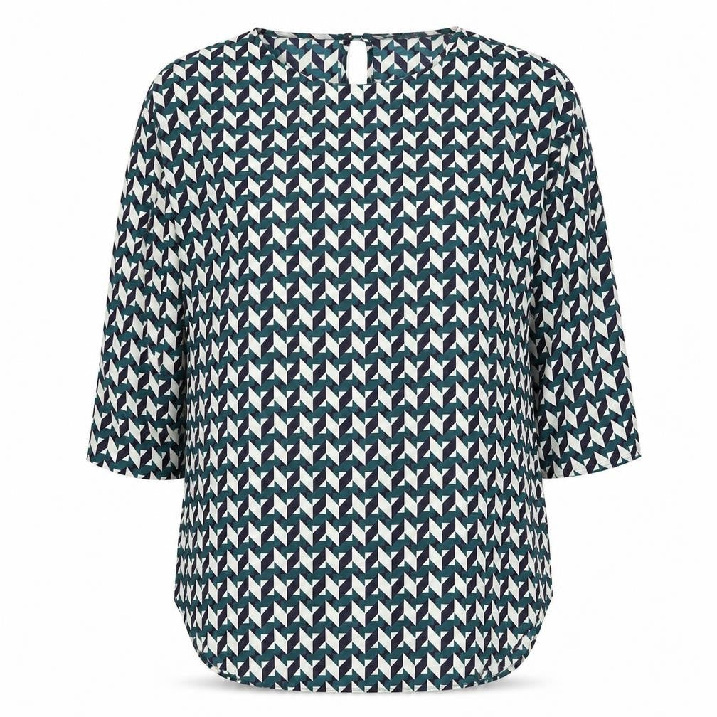 Primark Womens Multicoloured Geometric Polyester Basic Blouse Size 8 Round Neck