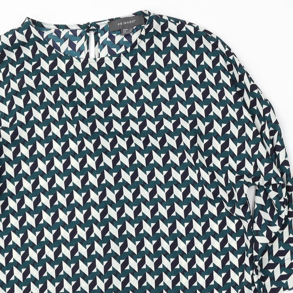 Primark Womens Multicoloured Geometric Polyester Basic Blouse Size 8 Round Neck
