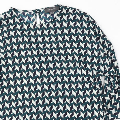 Primark Womens Multicoloured Geometric Polyester Basic Blouse Size 8 Round Neck