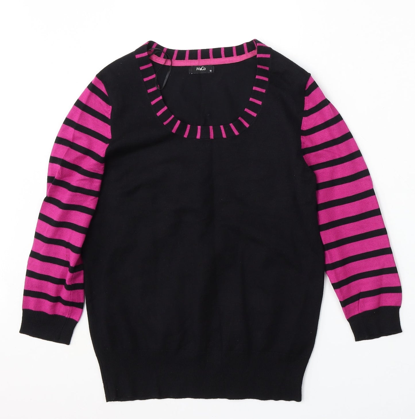 M&Co Womens Black Round Neck  Viscose Pullover Jumper Size 12
