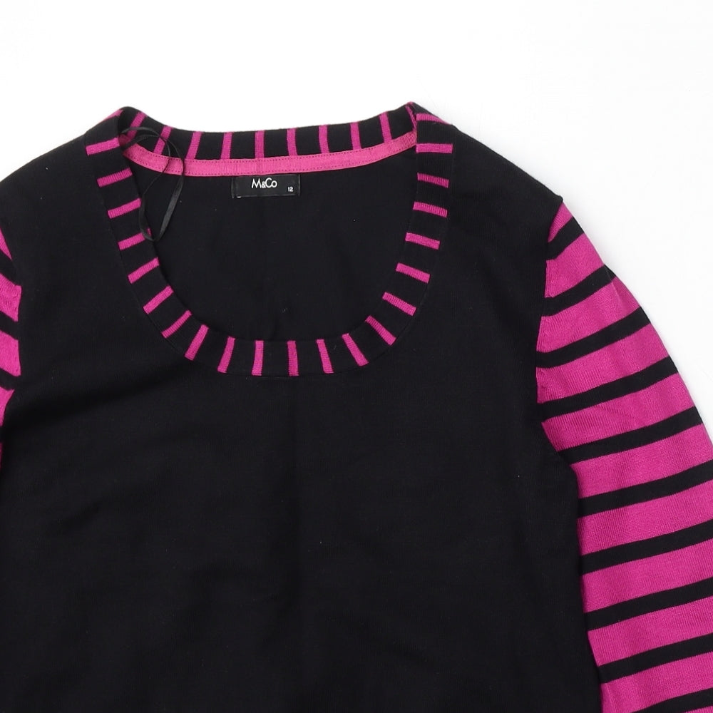 M&Co Womens Black Round Neck  Viscose Pullover Jumper Size 12