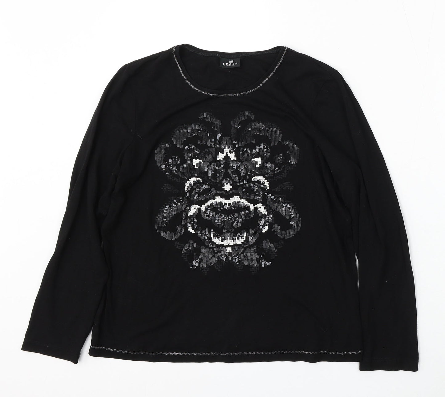 Lebek Womens Black  Polyester Basic T-Shirt Size M Round Neck