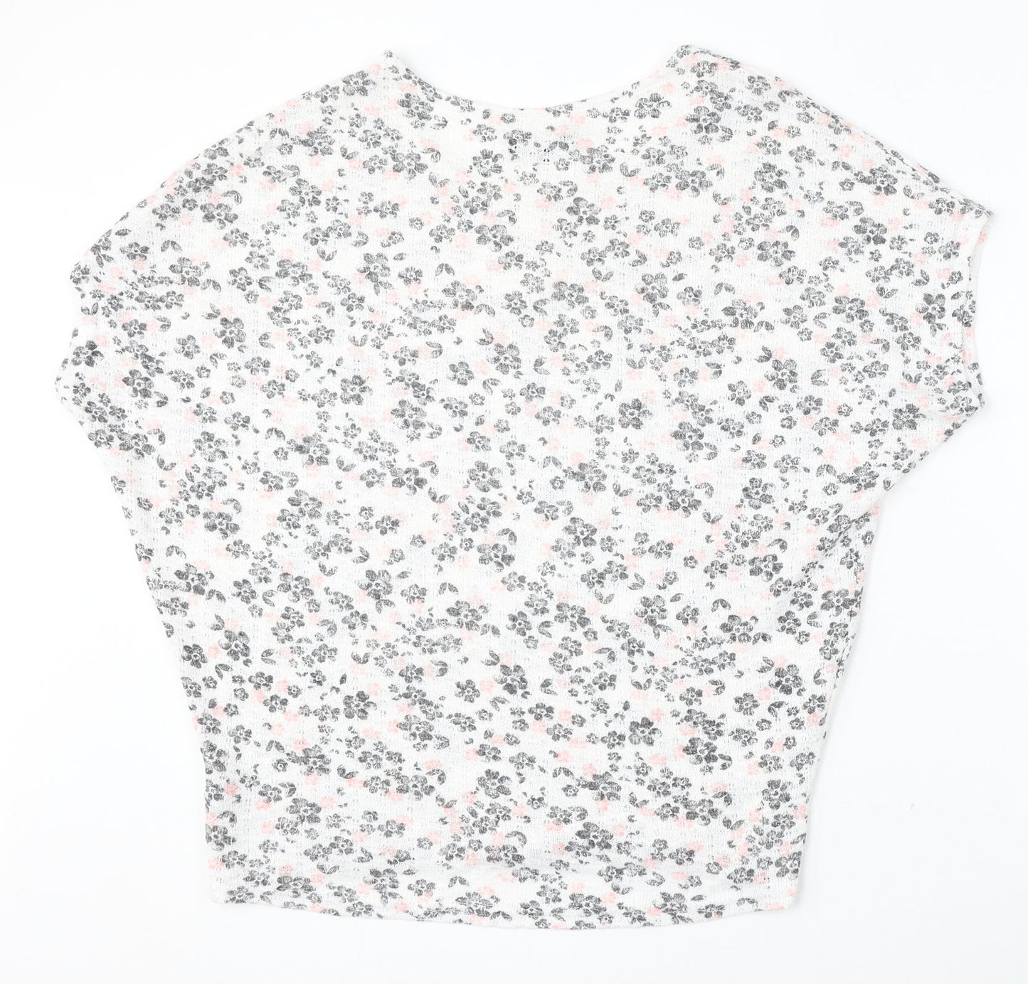 New Look Womens White Round Neck Floral Polyester Pullover Jumper Size 12