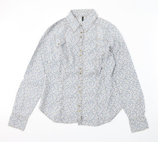 United Colors of Benetton Womens Multicoloured Floral Cotton Basic Button-Up Size S Collared