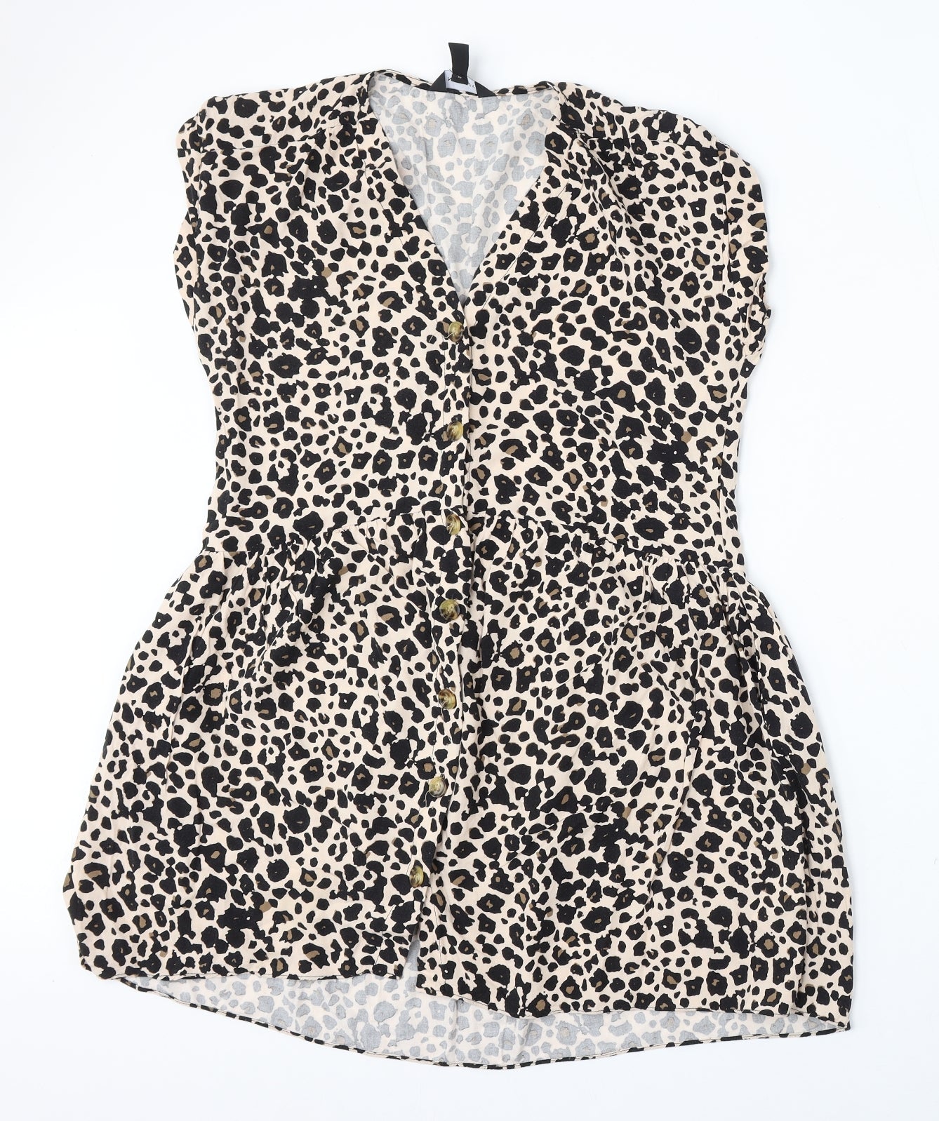 New Look Womens Beige Animal Print Viscose Sheath  Size 10  V-Neck